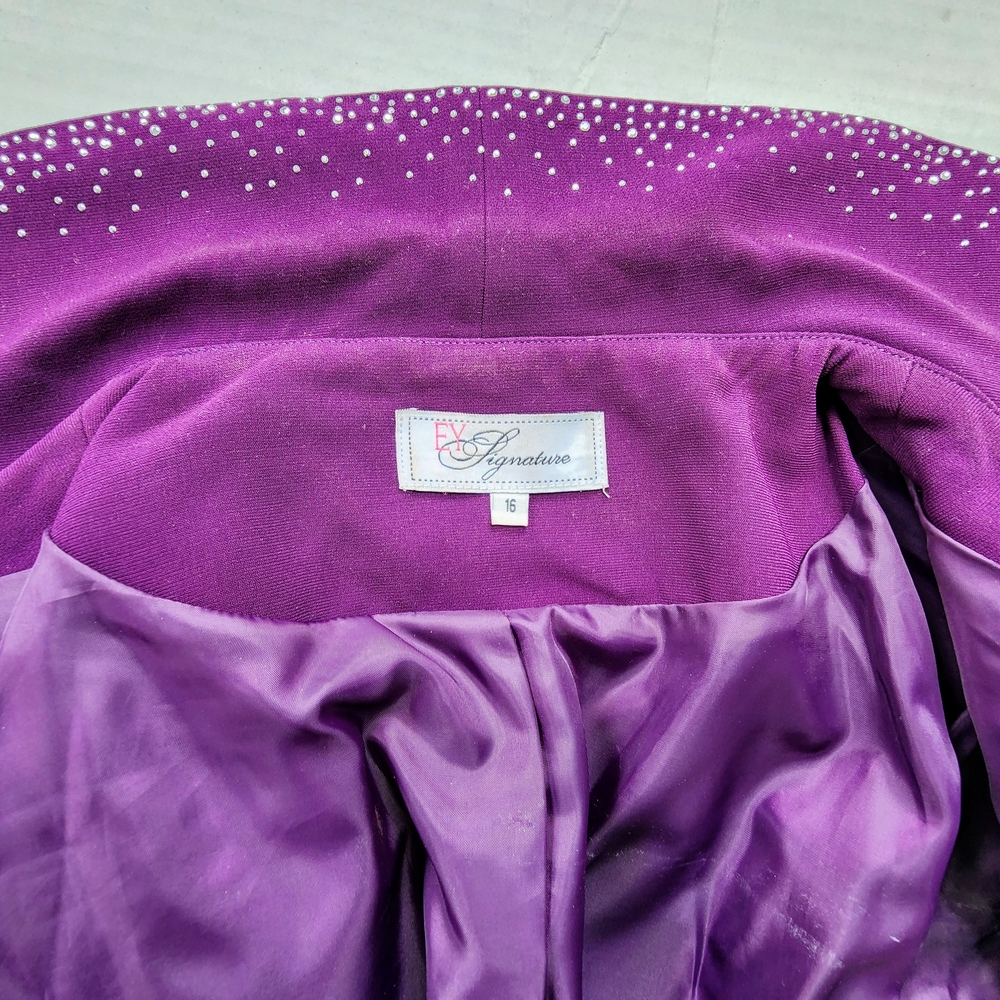 EY Signature Plum Peplum Sequience Studded Blazer & Long Skirt Suit Set - Picture 12 of 16